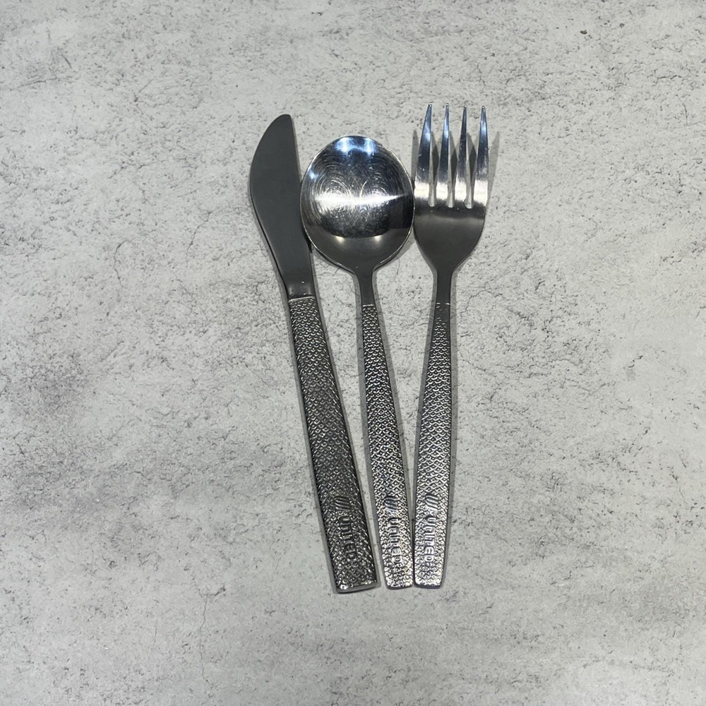 United Airlines Cutlery, Stainless 3-Piece Set - Silverware - Fish Scale Pattern